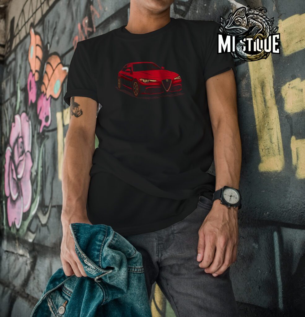 Crna majica s otiskom legendarnog Alfa Romeo Giulia