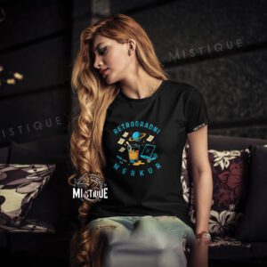 Crna pamučna majica kratkih rukava s natpisom 'RETROGRADNI MERKUR'