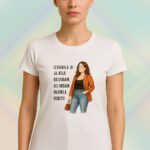 Bijela majica s ilustracijom žene i tekstom “Izgubila bih ja koji kilogram, ali nisam navikla gubiti!”.