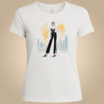 Bijela majica s elegantnom modnom ilustracijom