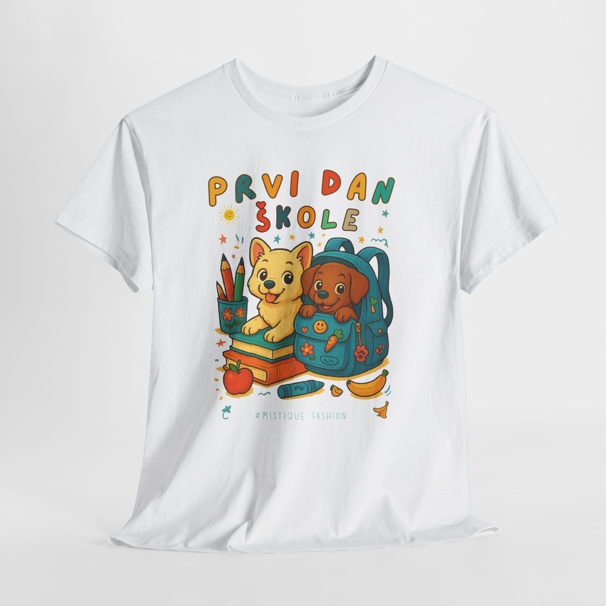 Majica s natpisom Prvi dan škole i ilustracijom psića – #Mistique #MistiqueStyle