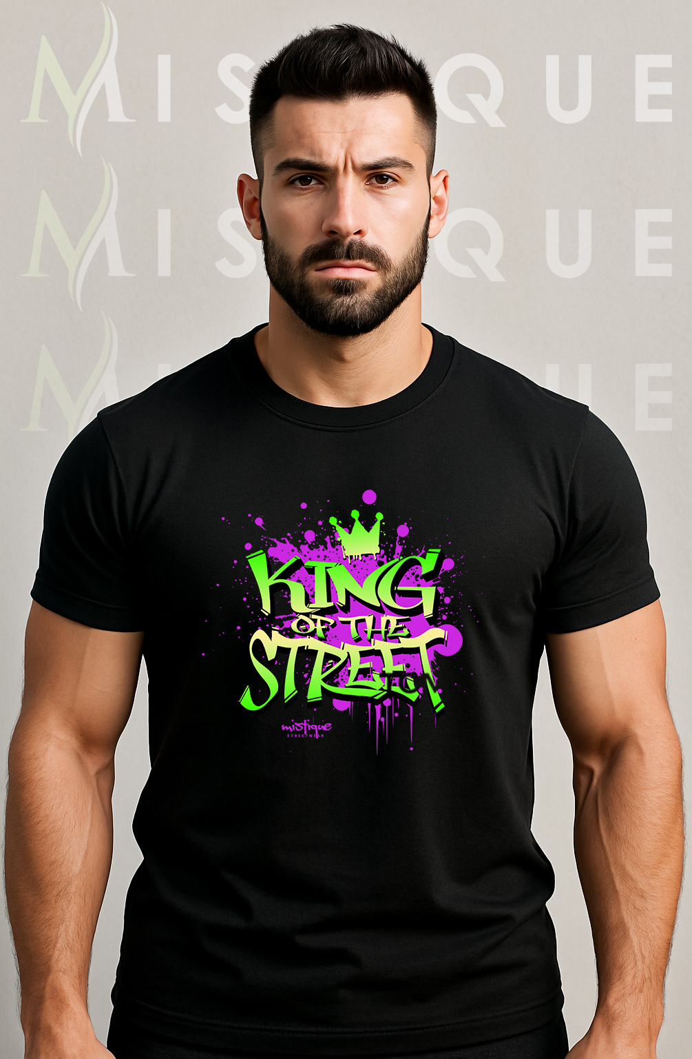 Muška crna majica King of the Street s graffiti printom u zelenoj i ljubičastoj boji