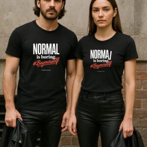 Normal is Boring majica – muški i ženski model, crna majica s printom