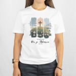 Majica s kršćanskim dizajnom – križ, izlazak sunca, Matej 28:6