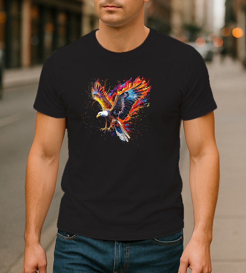 majica s orlom u boji na crnoj podlozi – Mistique majica