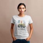 Majica s kršćanskim dizajnom – križ, izlazak sunca, Matej 28:6