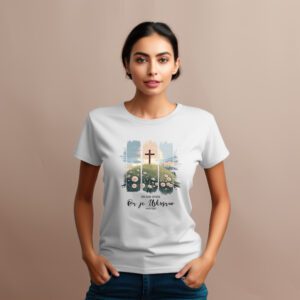 Majica s kršćanskim dizajnom – križ, izlazak sunca, Matej 28:6