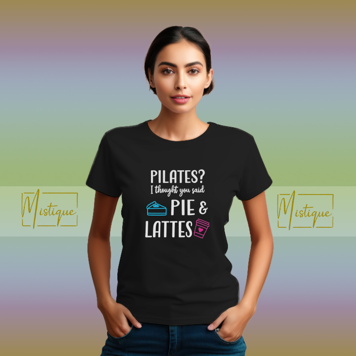 majica za pilates s natpisom Pie and Lattes