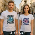 Urban Street majica s printom plavih i ružičastih tenisica, za streetwear stil
