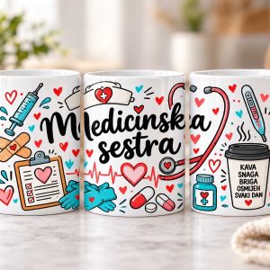 Šalica za medicinsku sestru s medicinskim motivima i natpisom Medicinska sestra