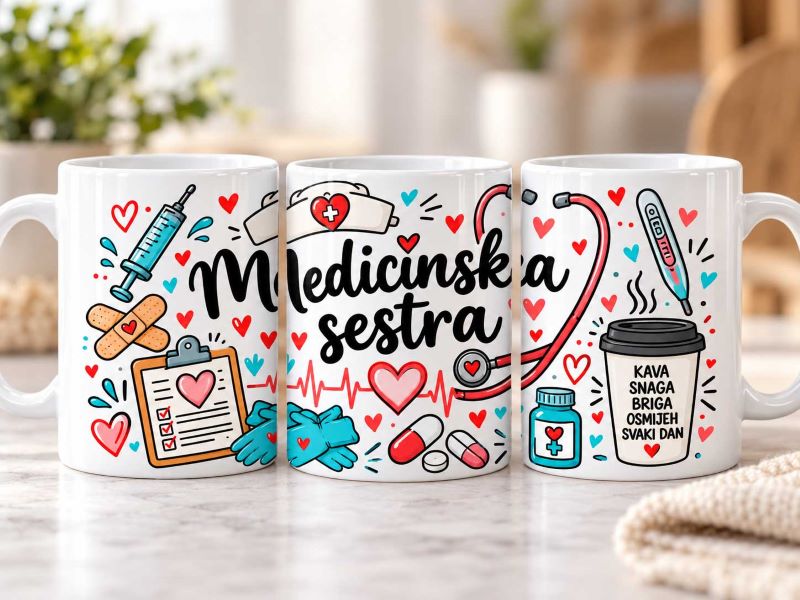 Šalica za medicinsku sestru s medicinskim motivima i natpisom Medicinska sestra